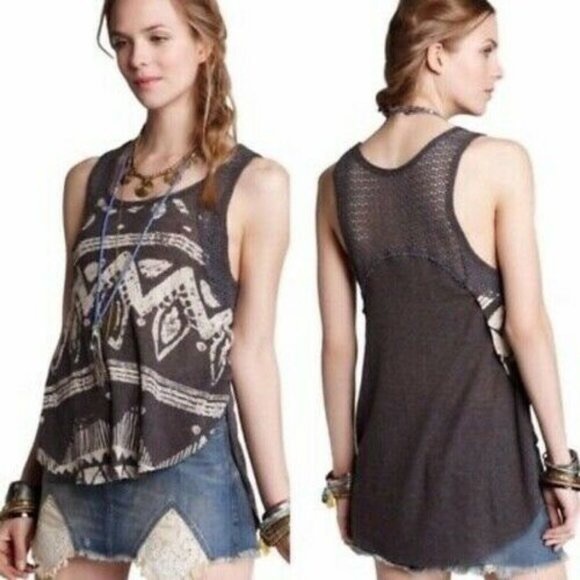 Free People Tops - Free People Sunset grey tribal print crochet tank